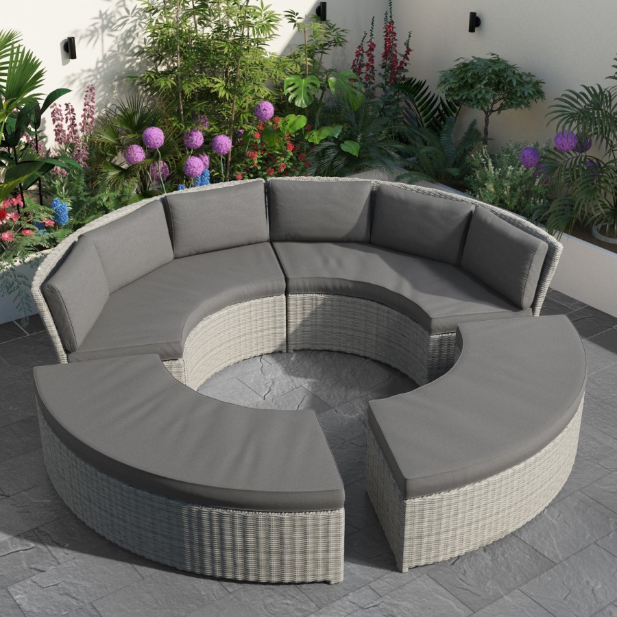Grey Round Garden Sofa Set With Day Bed and Cool Box Seats - Como