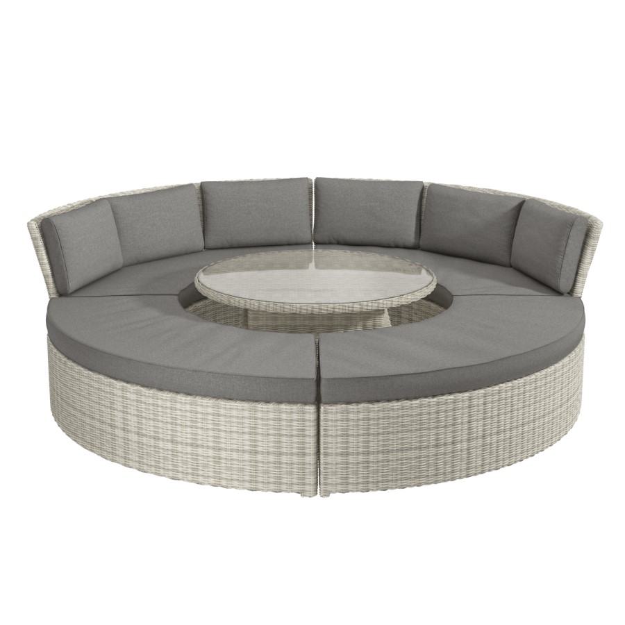 Grey Round Garden Sofa Set With Day Bed and Cool Box Seats - Como