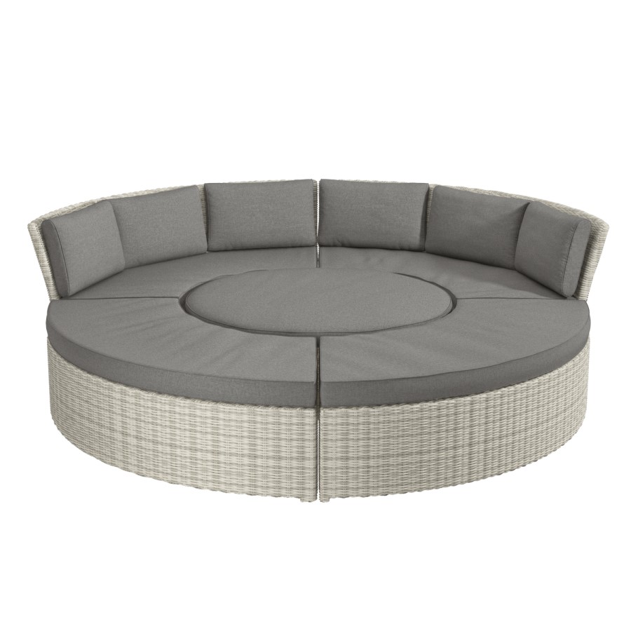 Grey Round Garden Sofa Set With Day Bed and Cool Box Seats - Como
