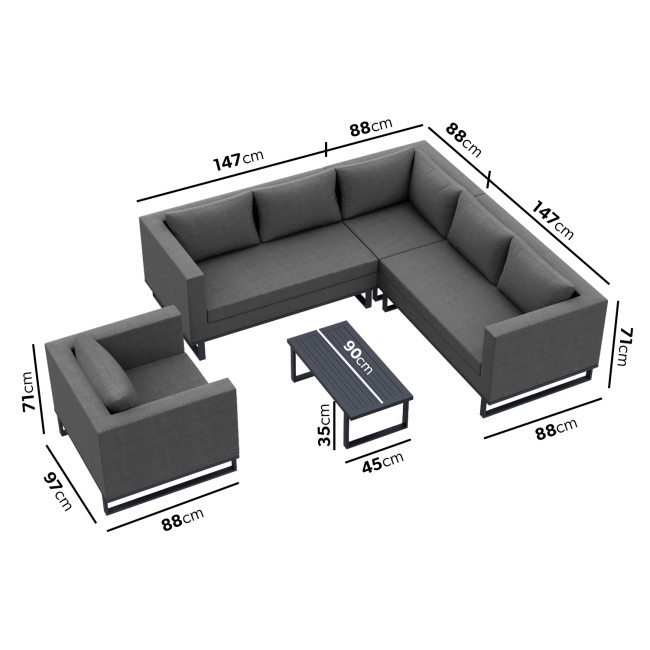 5 seater Grey Outdoor Garden Waterproof Fabric Corner Sofa Chair and Table Set - Como