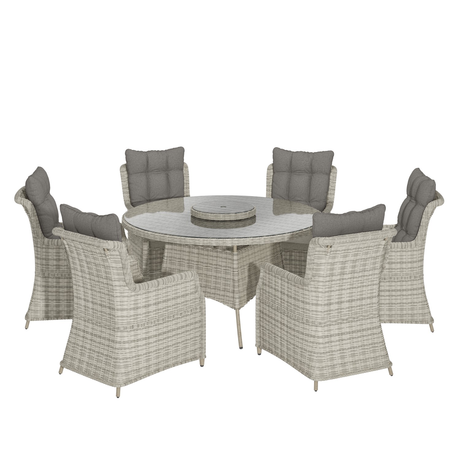 6 Seater Grey Round Rattan Garden Dining Set with Table and Chairs