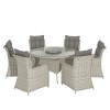 6 Seater Grey Round Rattan Garden Dining Set with Table and Chairs - Aspen