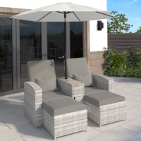 GRADE A1 - Grey Rattan Reclining Sun Loungers with Parasol  - Fortrose