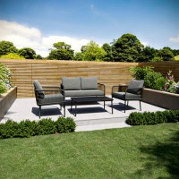 GRADE A1 - Rope Effect Garden Sofa Chairs and Table Set in Grey and Black