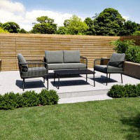 Rope Garden Sofa Set in Grey and Black  - Como Rope Garden Sofa Set in Grey and Black  - Como