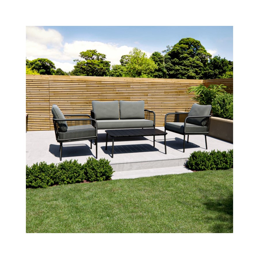 Rope Garden Sofa Set in Grey and Black  - Como