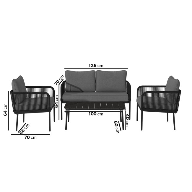 Rope Garden Sofa Set in Grey and Black  - Como