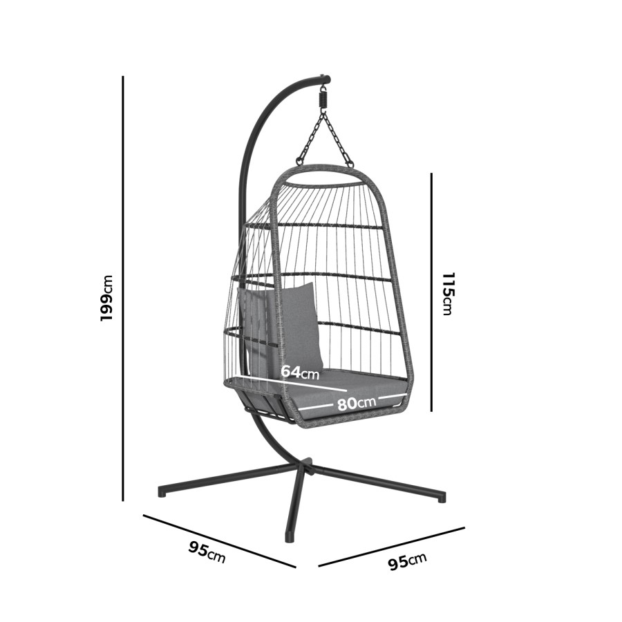 Grey Garden Folding Single Egg Swing Chair with Stand - Como