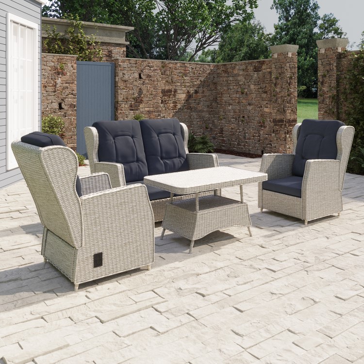 4 Seater Grey Rattan Reclining Garden Sofa Set - Aspen