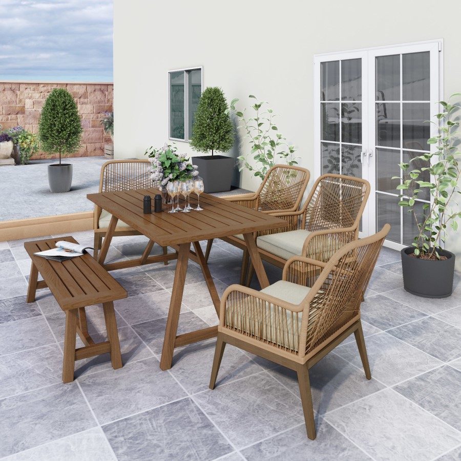 6 Seater Wooden Garden Dining Set with Bench and Chairs - Aspen