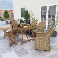 6 Seater Wicker Effect Garden Dining Set with Bench - Aspen