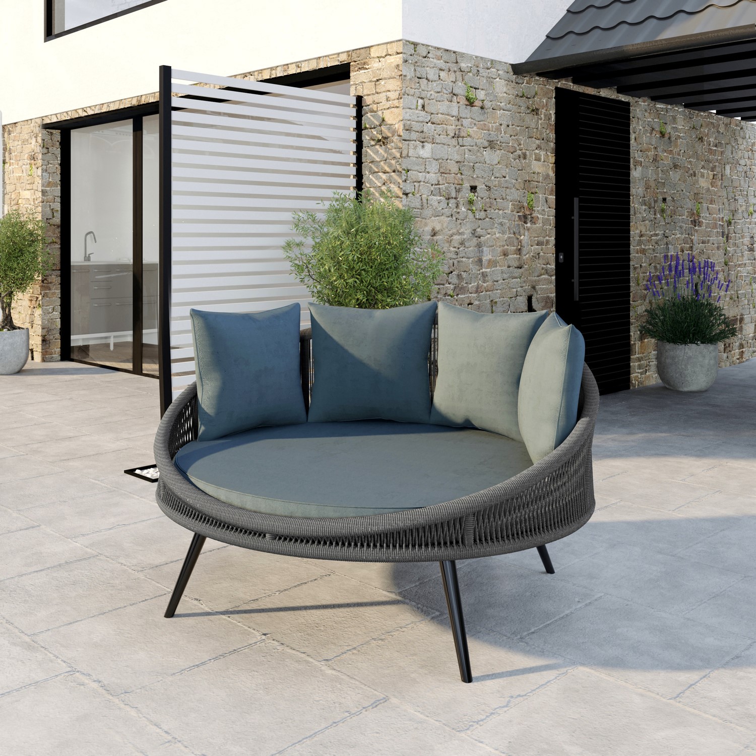 furniture123.co.uk | Grey Round Rope Effect Garden Day Bed