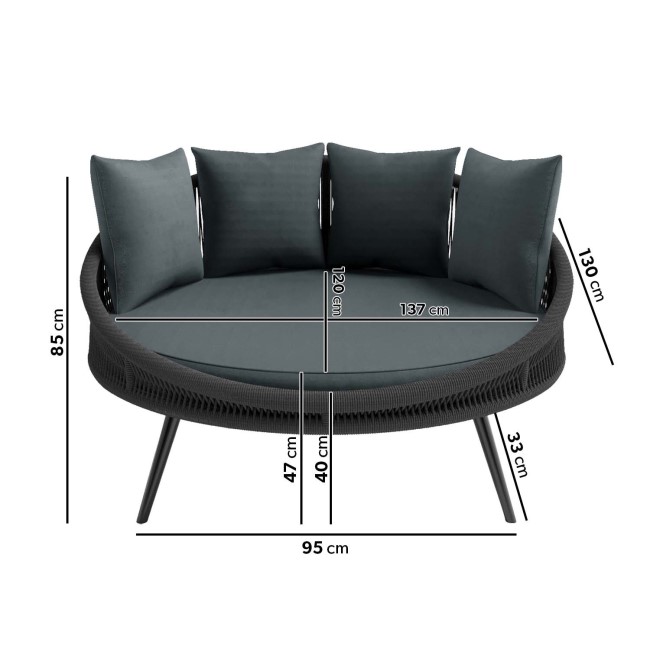 Grey Round Rope Effect Garden Day Bed - Como