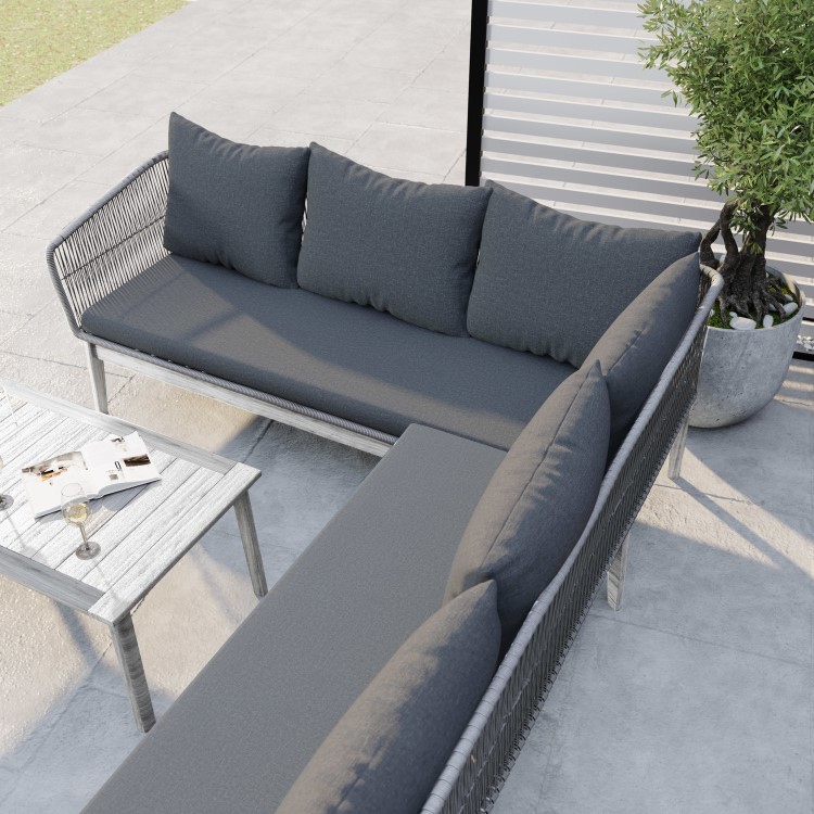 5 Seater Grey Rope Effect Garden Corner Sofa Set with Table - Como