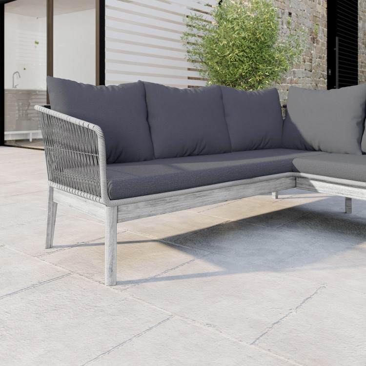 5 Seater Grey Rope Effect Garden Corner Sofa Set with Table - Como