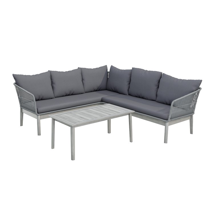 5 Seater Grey Rope Effect Garden Corner Sofa Set with Table - Como