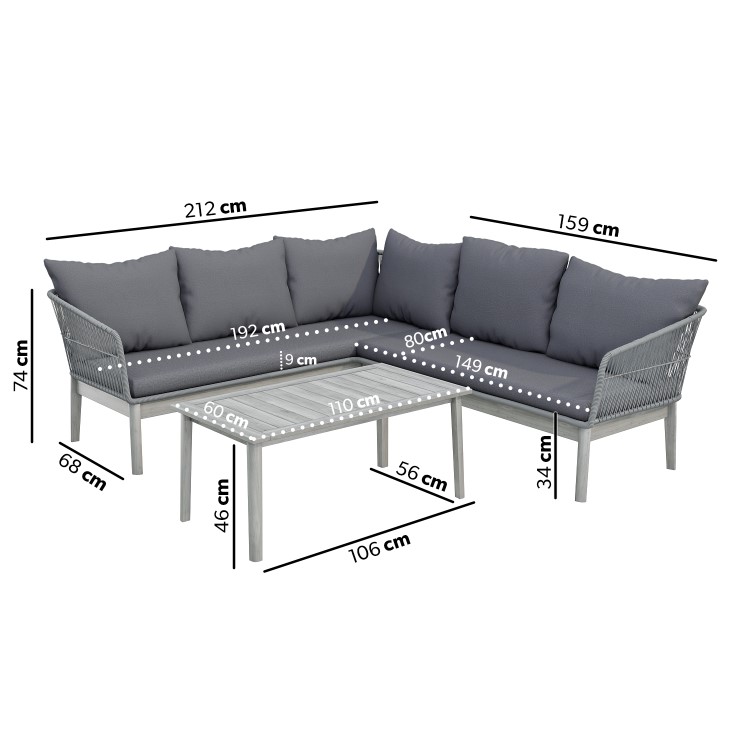 5 Seater Grey Rope Effect Garden Corner Sofa Set with Table - Como