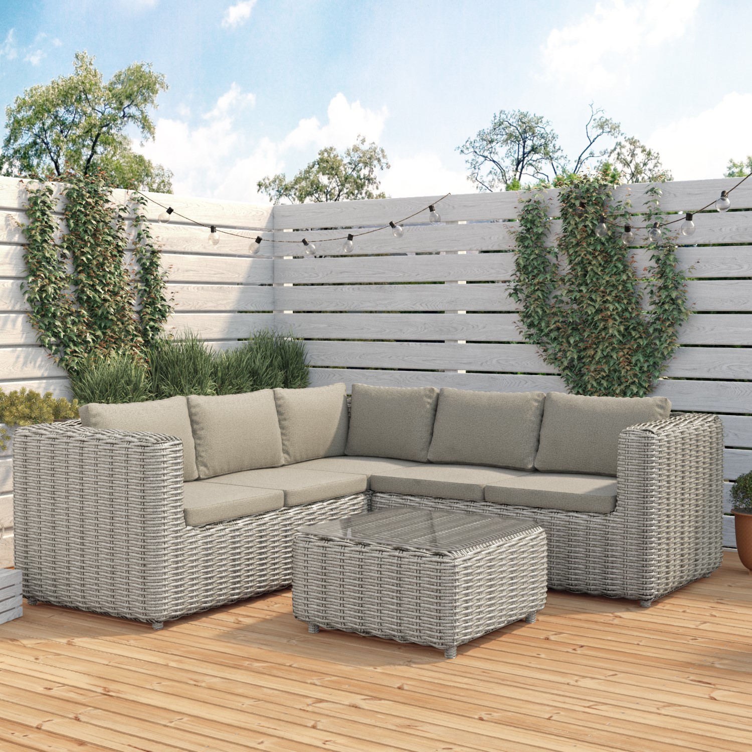 Photo of 6 seater grey rattan garden corner sofa set - aspen