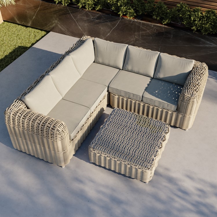 6 Seater Beige Rattan Garden Corner Sofa Set - Aspen