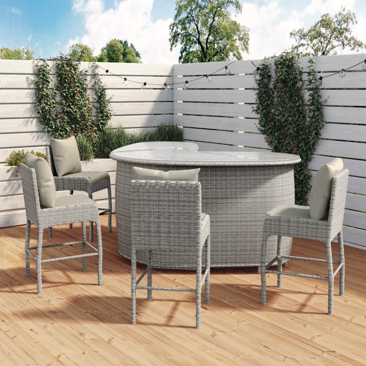 4 Bar Stools & V Shape Grey Rattan Bar Set - Aspen