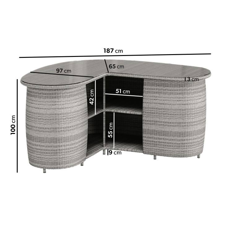 4 Bar Stools & V Shape Grey Rattan Bar Set - Aspen