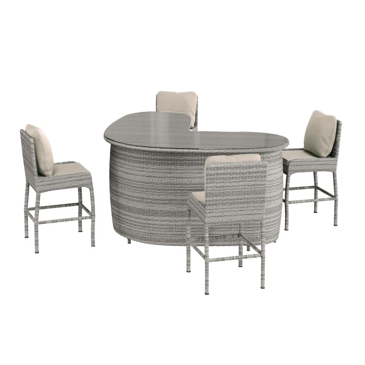 4 Bar Stools & V Shape Grey Rattan Bar Set - Aspen