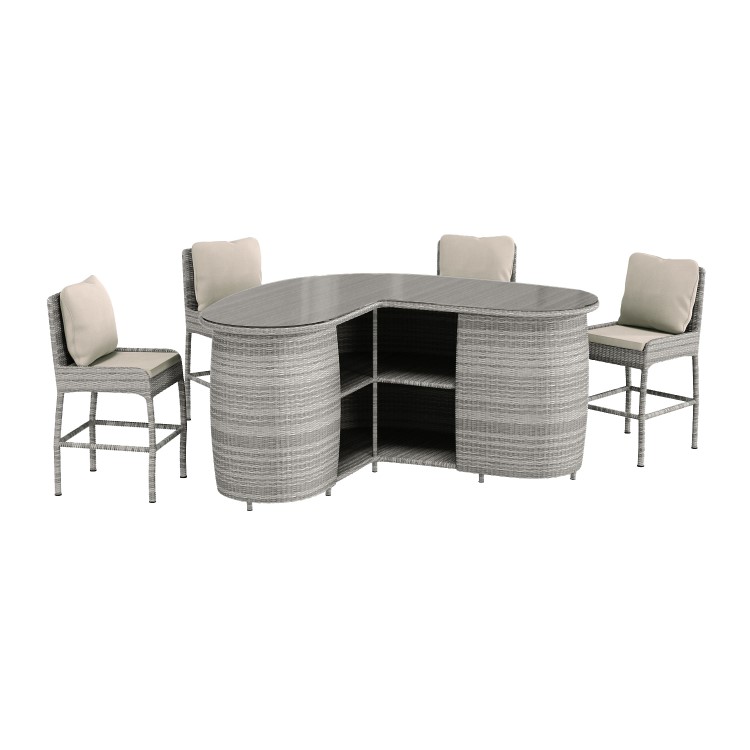 4 Bar Stools & V Shape Grey Rattan Bar Set - Aspen