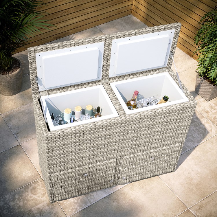 Grey 62 Litre Rattan Double Cooler Box - Aspen