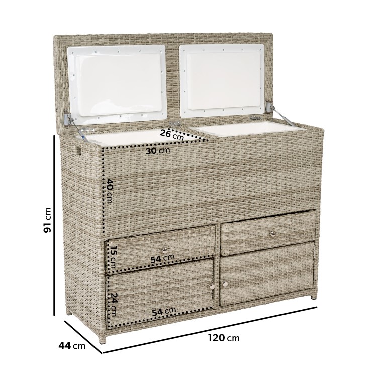 Grey 62 Litre Rattan Double Cooler Box - Aspen