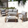 GRADE A1 - 4 Seater Grey Rattan Garden Sofa Set with Wooden Frame - Aspen
