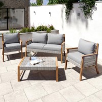 GRADE A1 - 4 Seater Grey Rattan Garden Sofa Set with Wooden Frame - Aspen