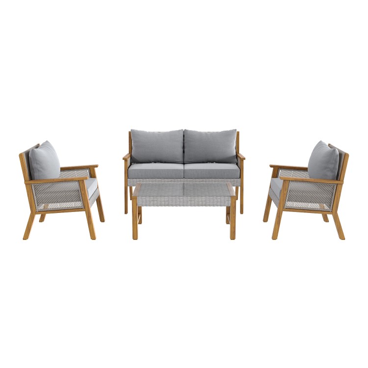 4 Seater Grey Rattan Garden Sofa Set With Solid Wood Frame - Aspen