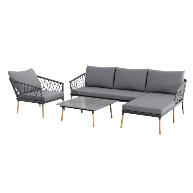 4 Seater Grey Garden Corner Sofa Set with Armchair and Table - Como