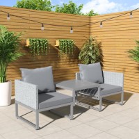 GRADE A1 - 2 Seater Grey Garden Rattan Modular Bistro Set & Lounger - Fortrose