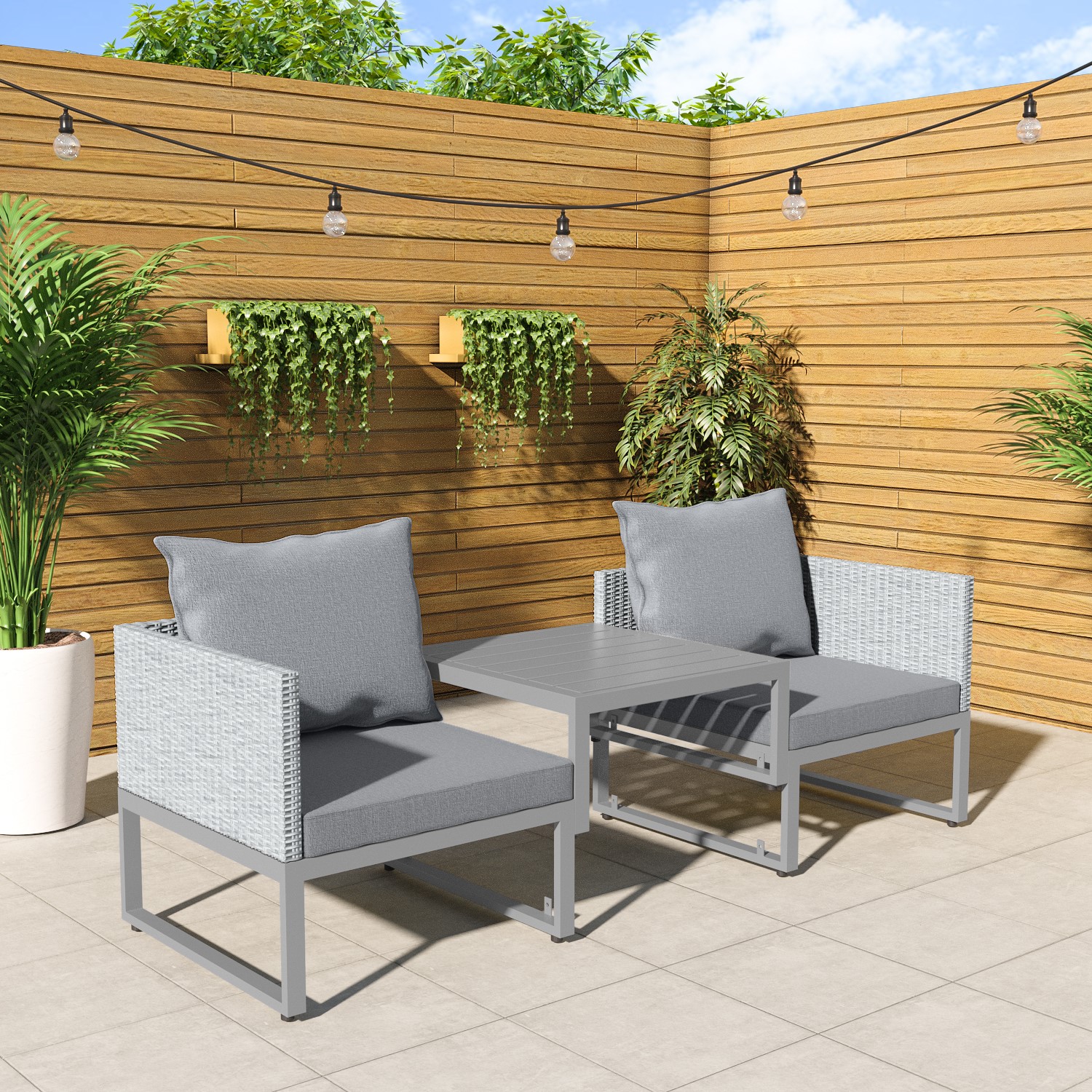 Photo of 2 seater grey garden rattan modular bistro set & lounger - fortrose