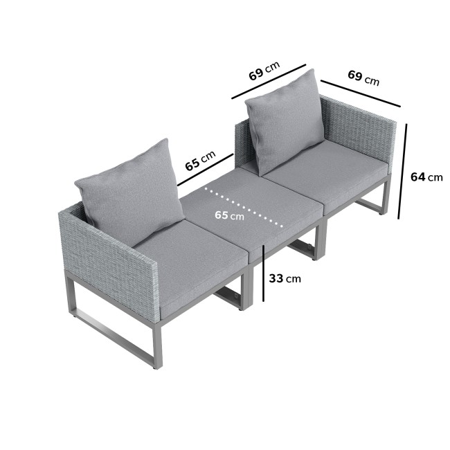 2 Seater Grey Garden Rattan Modular Bistro Set & Lounger - Fortrose