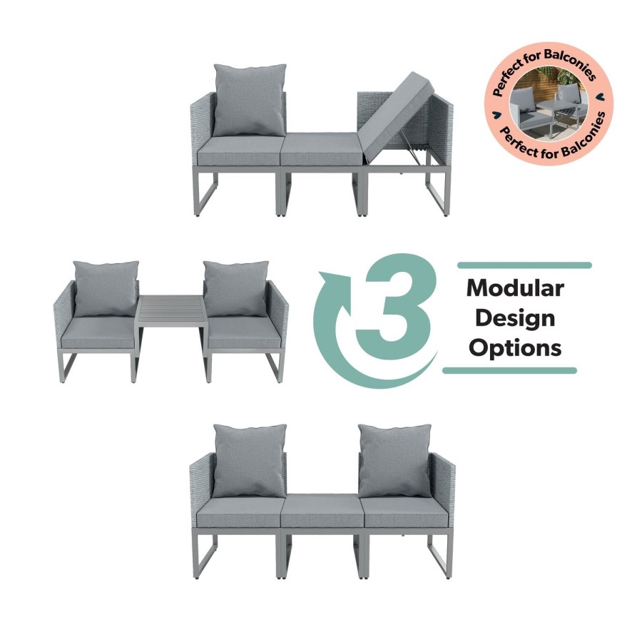 ONLY OPENED - 2 Seater Grey Garden Rattan Modular Bistro Set & Lounger - Fortrose