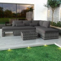 GRADE A1 - Grey Rattan Modular Garden Sofa Set and Table - Fortrose