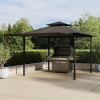 ONLY OPENED - Black Metal Retractable BBQ Shelter Gazebo - 3 x 3m - Fortrose ONLY OPENED - Black Metal Retractable BBQ Shelter Gazebo - 3 x 3m - Fortrose