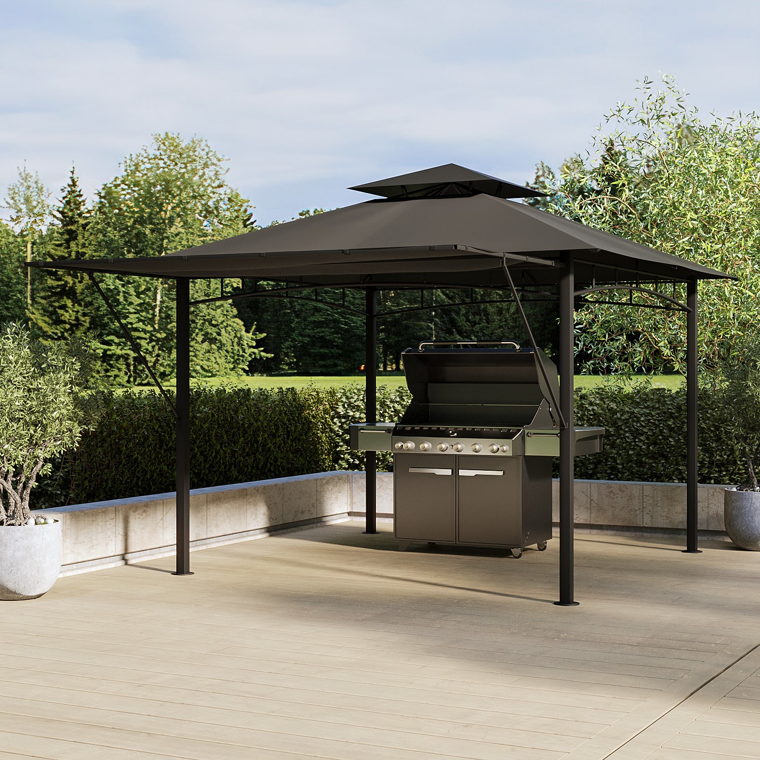 Photo of 3 x 3m dark grey and metal retractable side gazebo - fortrose