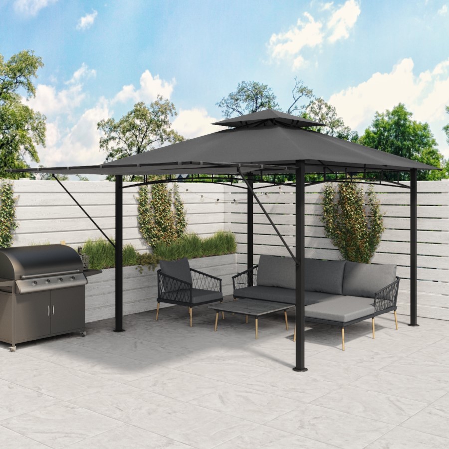 ONLY OPENED - Black Metal Retractable BBQ Shelter Gazebo - 3 x 3m - Fortrose