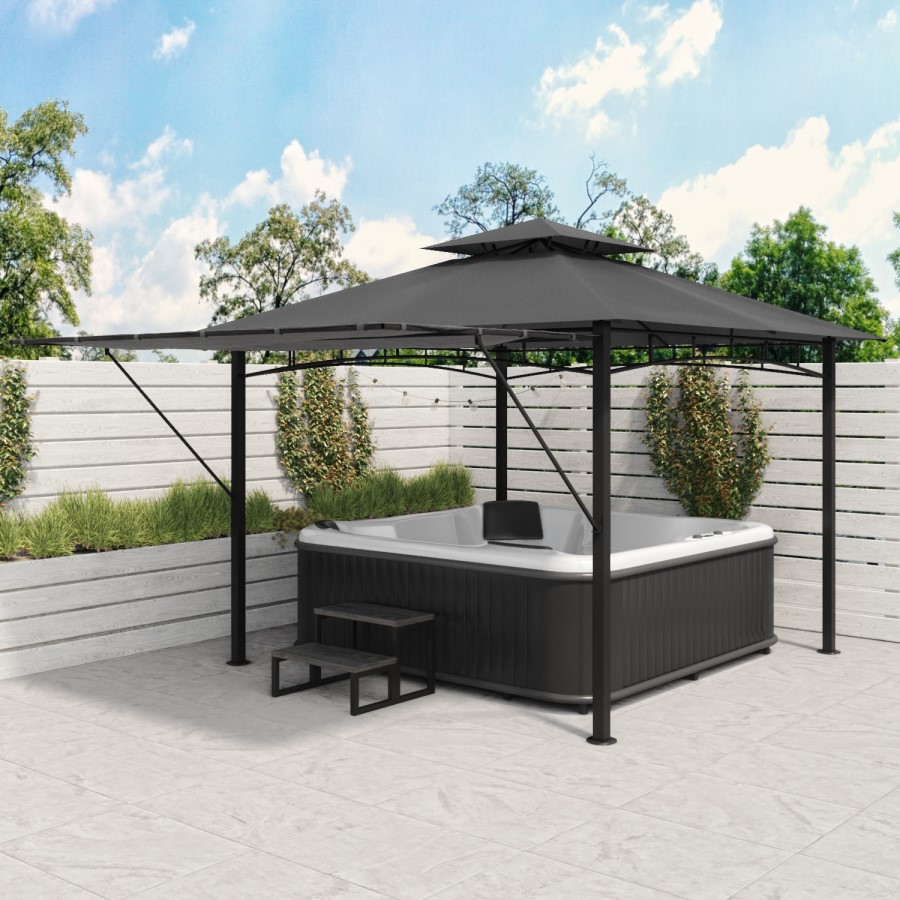 ONLY OPENED - Black Metal Retractable BBQ Shelter Gazebo - 3 x 3m - Fortrose