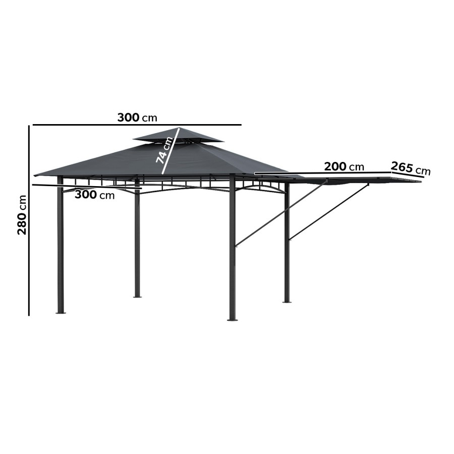 ONLY OPENED - Black Metal Retractable BBQ Shelter Gazebo - 3 x 3m - Fortrose