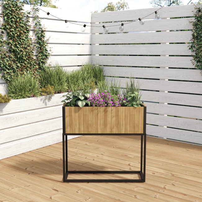 Rectangular Wooden Garden Planter with Metal Base - 90 x 85cm - Como