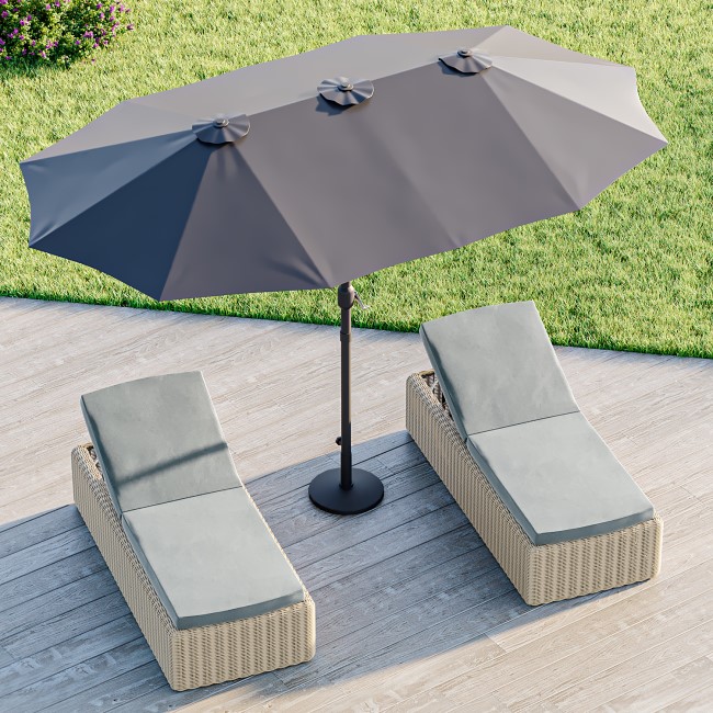 IMPERFECT - 2 Seater Natural Ratttan Reclining Sun Lounger Set with Grey Cushions - Aspen