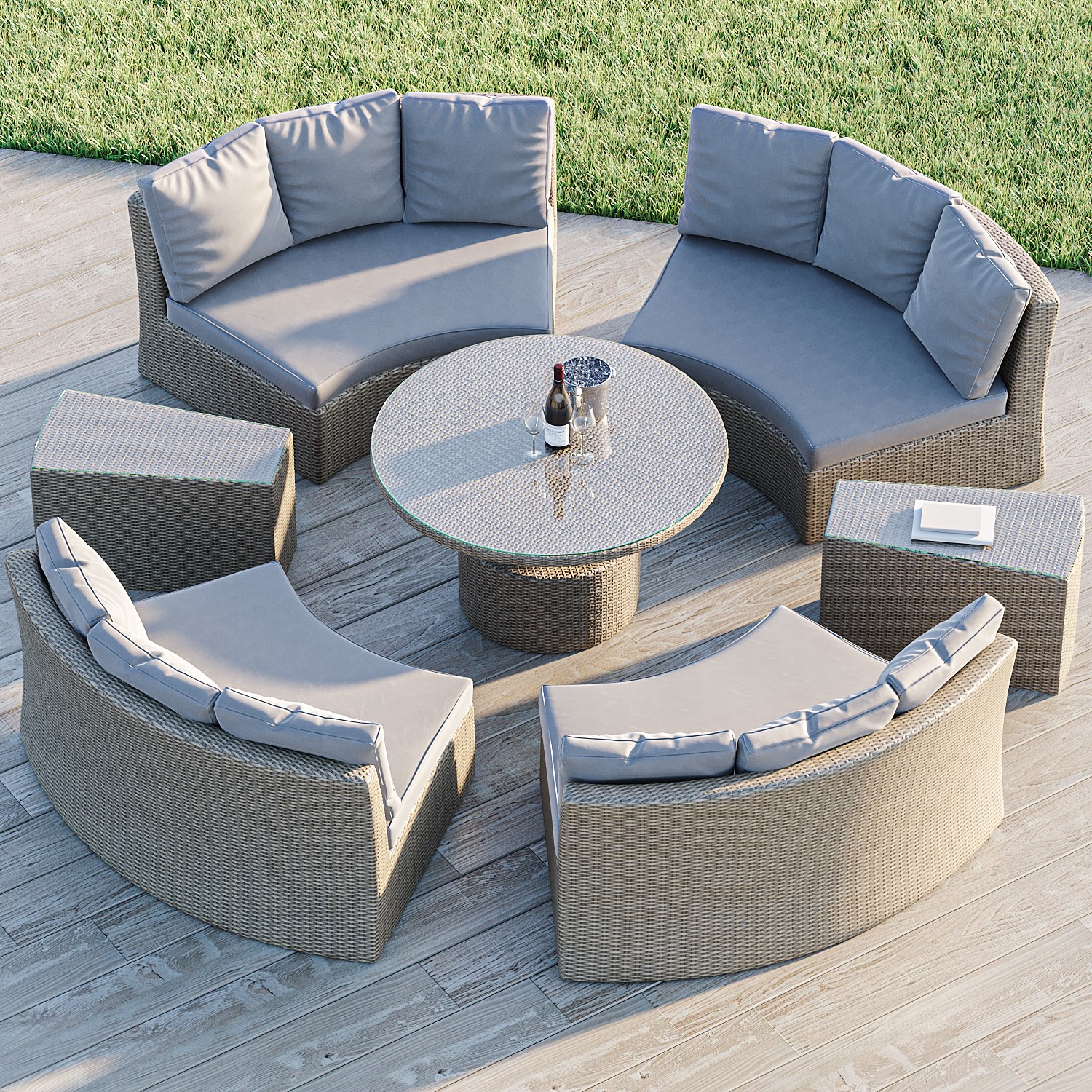 Photo of 8 seater rattan modular circular dining sofa set with height adjustable table - fortrose