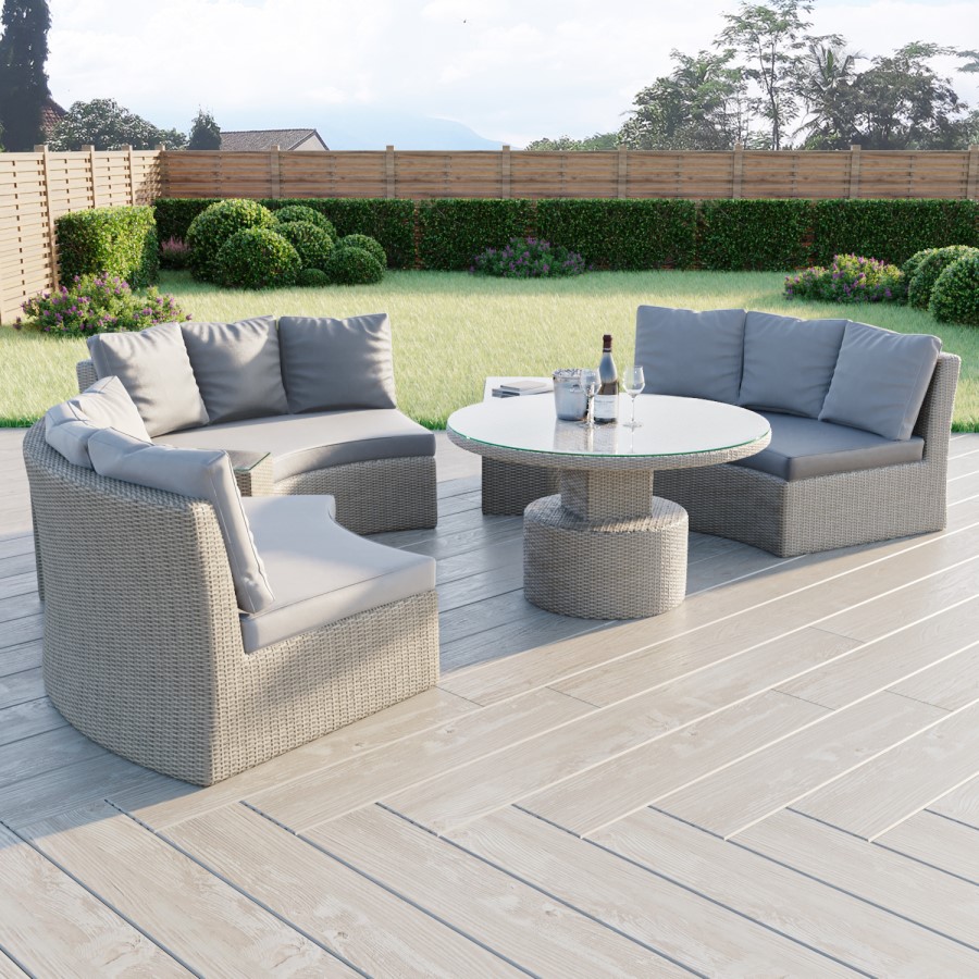 ONLY OPENED - 8 Seater Rattan Modular Circular Dining Sofa Set with Height Adjustable Table - Fortrose