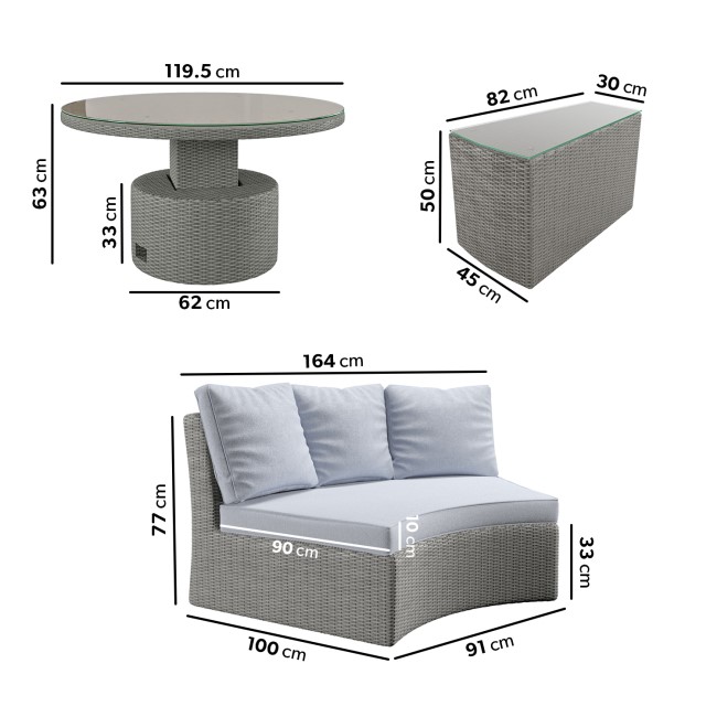 ONLY OPENED - 8 Seater Rattan Modular Circular Dining Sofa Set with Height Adjustable Table - Fortrose