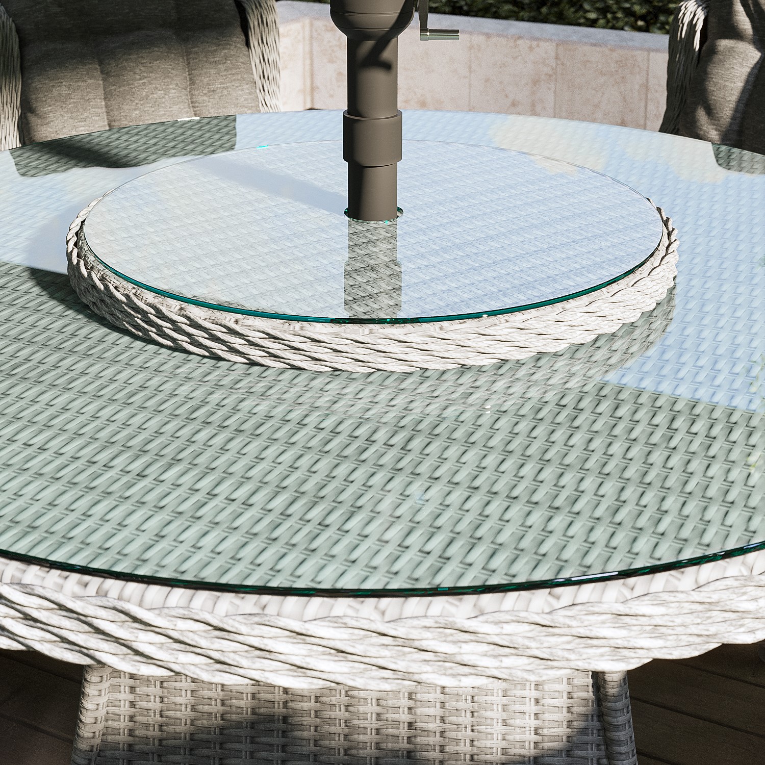 6 Seater Grey Round Rattan Garden Dining Set with Lazy Susan and ...