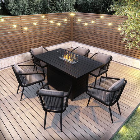 Seater Grey Aluminium Rope Garden Dining Set with Firepit
